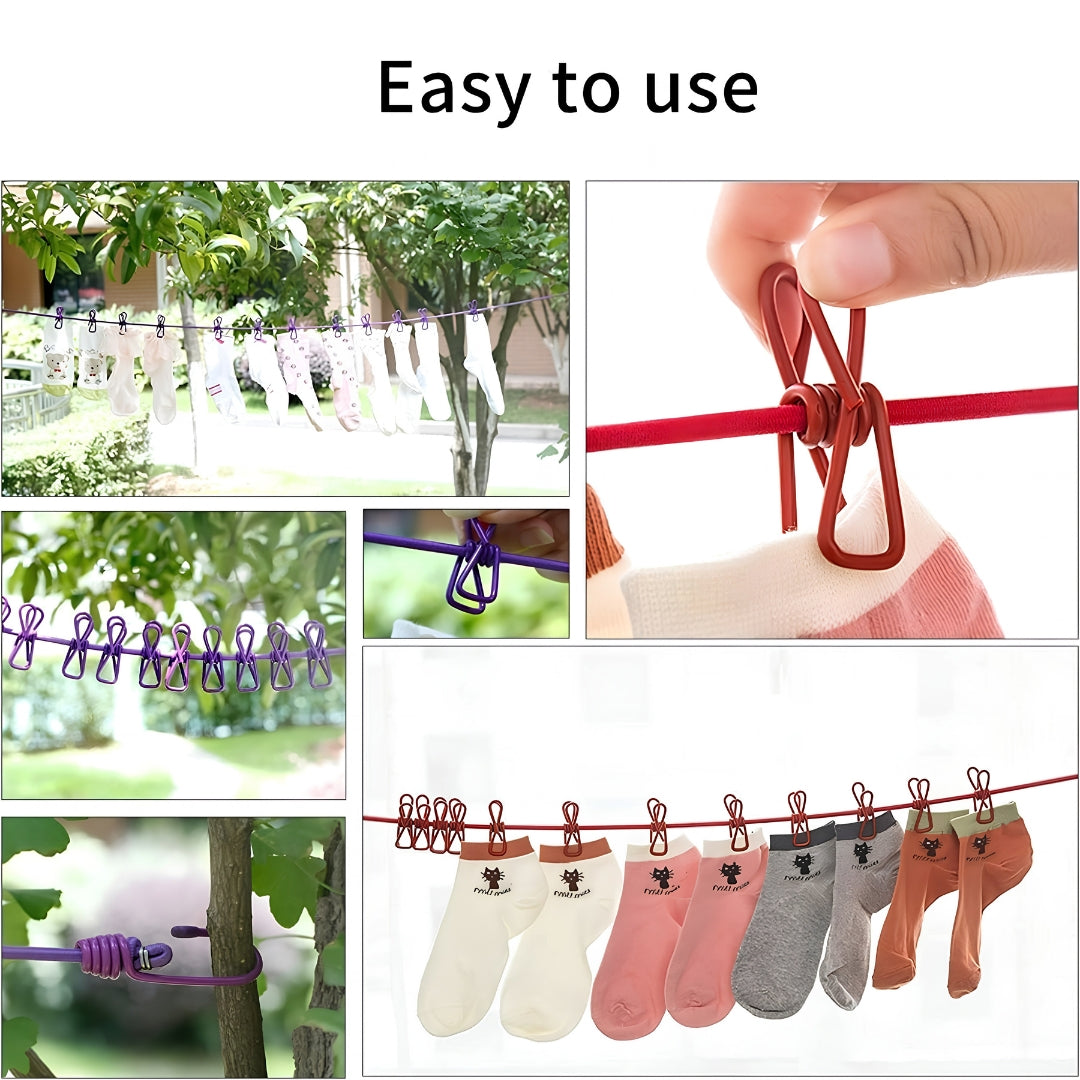 Portable Clothes Drying Rope with 12 Clips