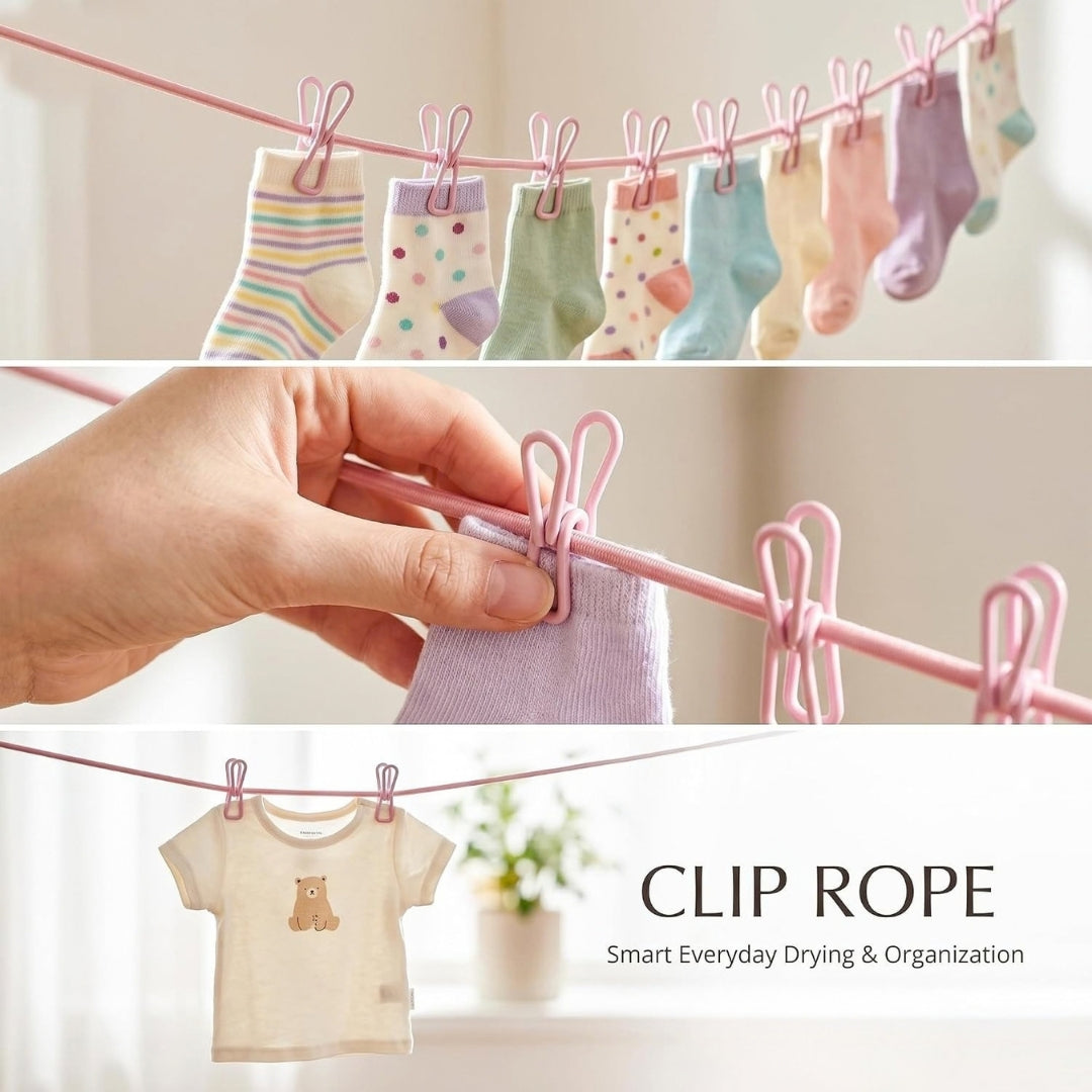 Portable Clothes Drying Rope with 12 Clips