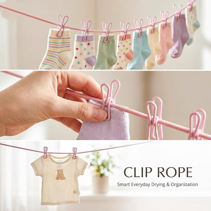 Portable Clothes Drying Rope with 12 Clips