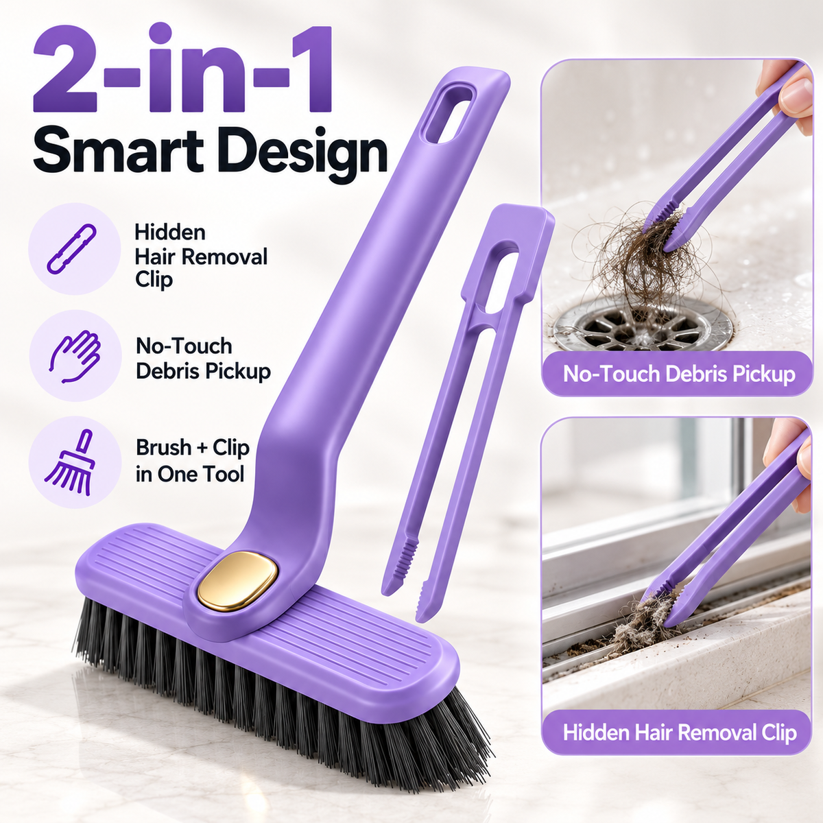 360° Rotating Cleaning Brush with Hair Remover Clip