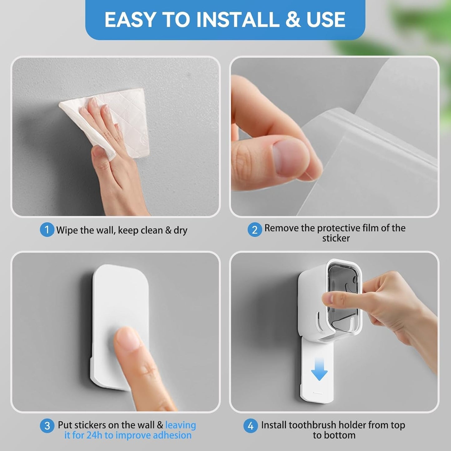 Self Adhesive Dust-proof Toothbrush Holder (4Pcs)