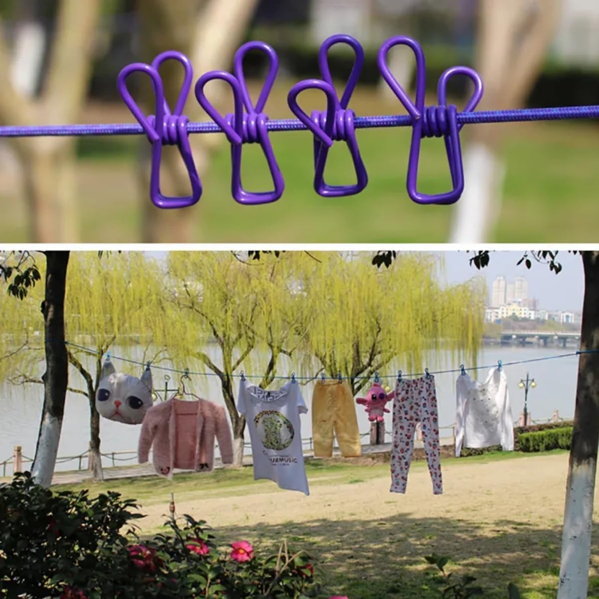 Portable Clothes Drying Rope with 12 Clips