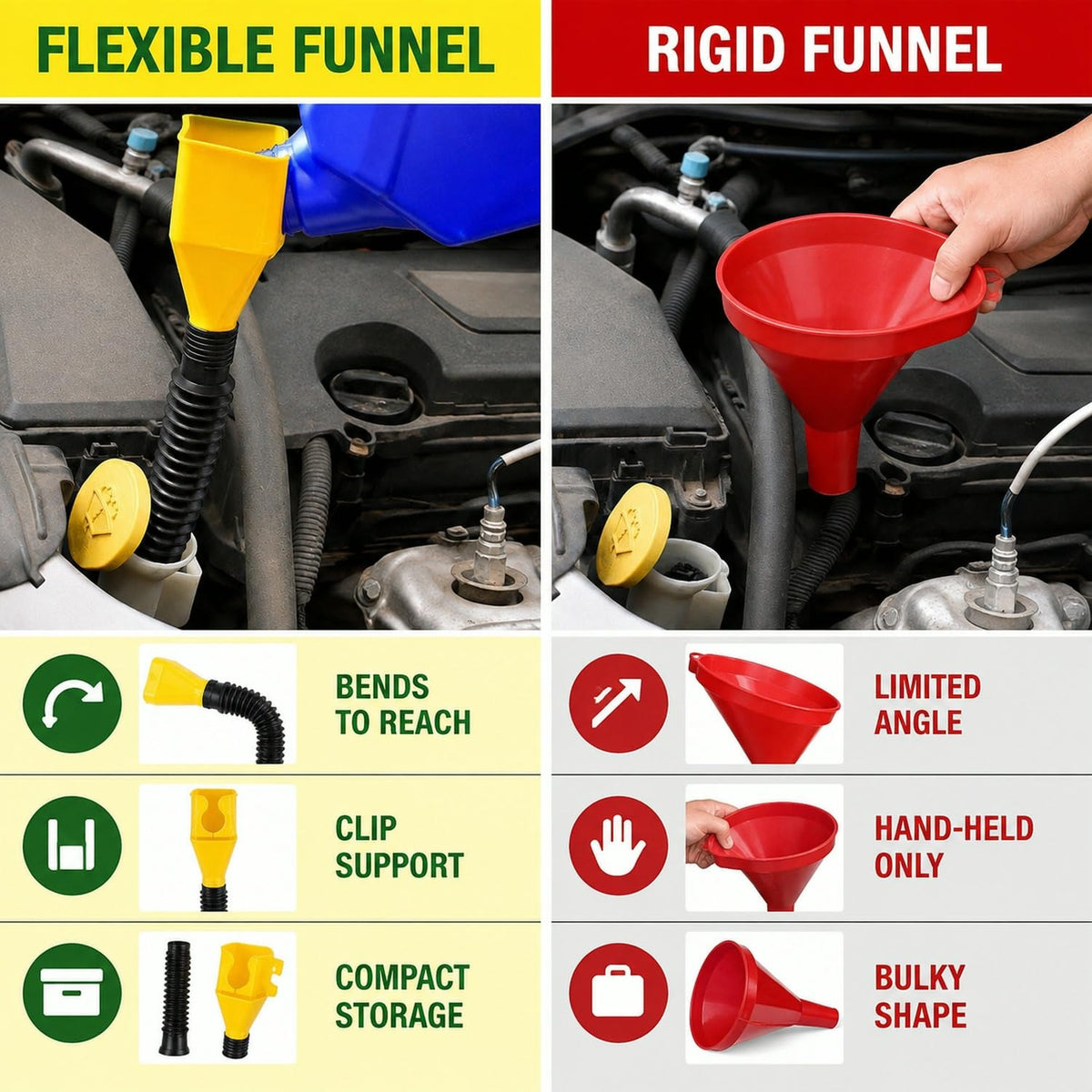 Flexible Plastic Funnel for Car Oil & Fuel Filling