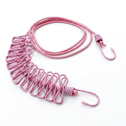 Portable Clothes Drying Rope with 12 Clips