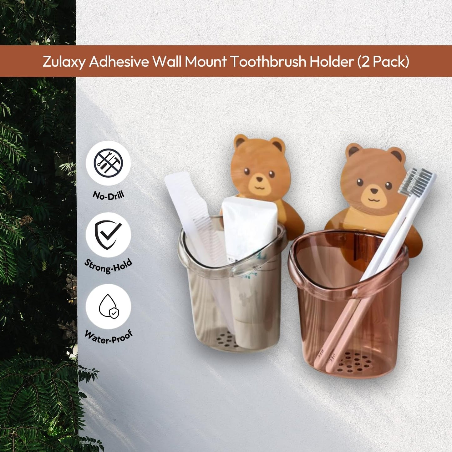 Teddy Bear Self Adhesive Bathroom Holder (Pack of 2)